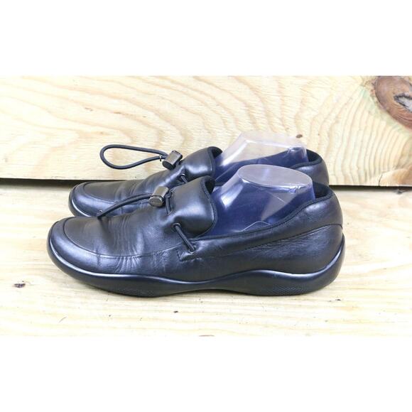 Prada Sport Mens Shoes 10 Black Leather Lines Rossa Toggle Loafers Slip On - Picture 1 of 11